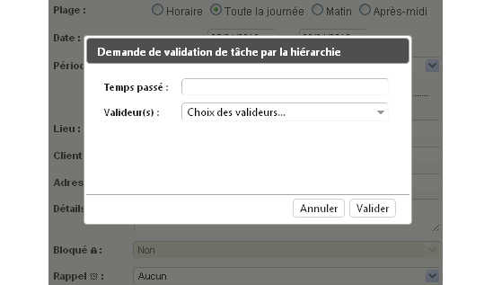 Choice of the validators during an event validation request by the hierarchy